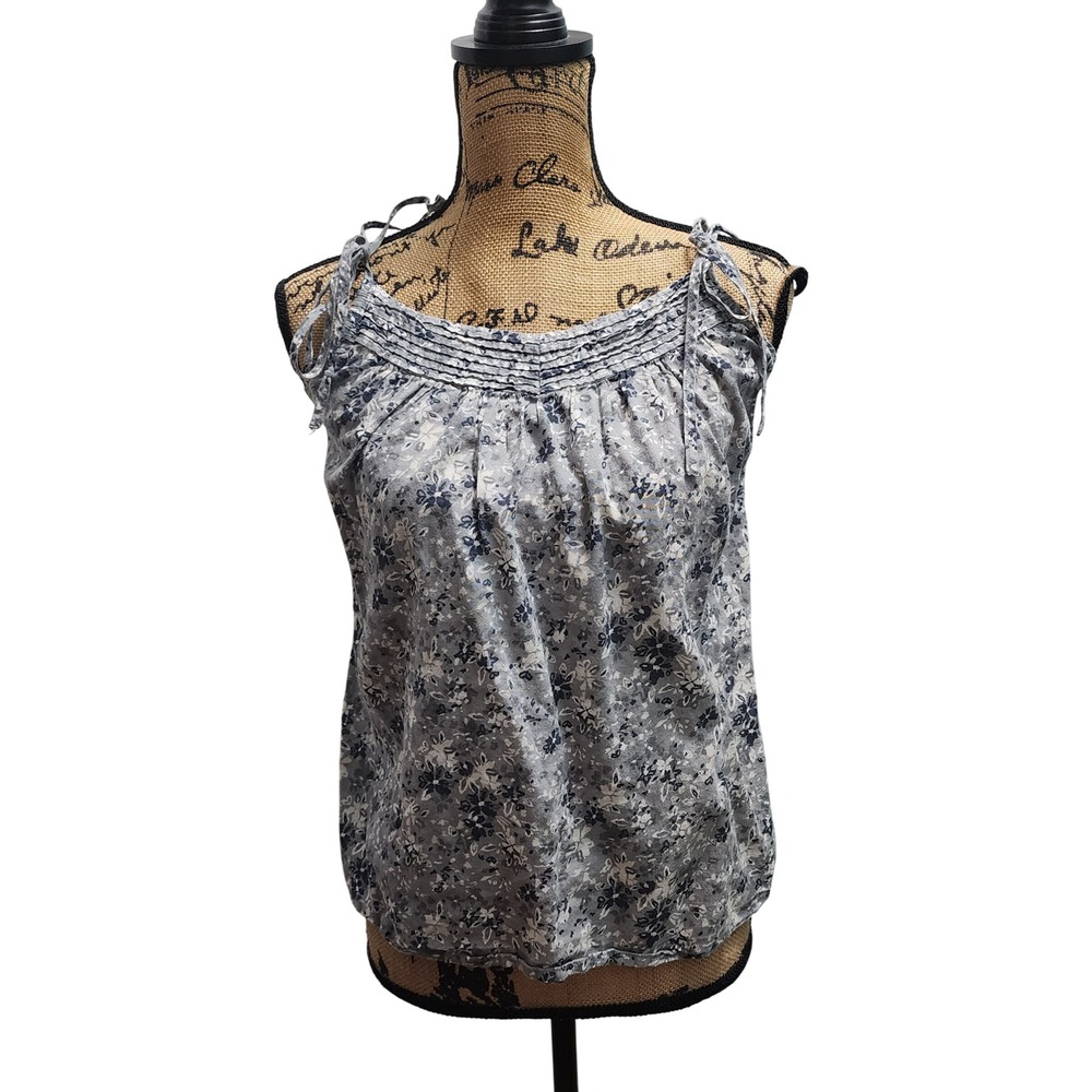Old Navy Women's Medium M Gray Floral Smocked Tank Top Spaghetti Straps